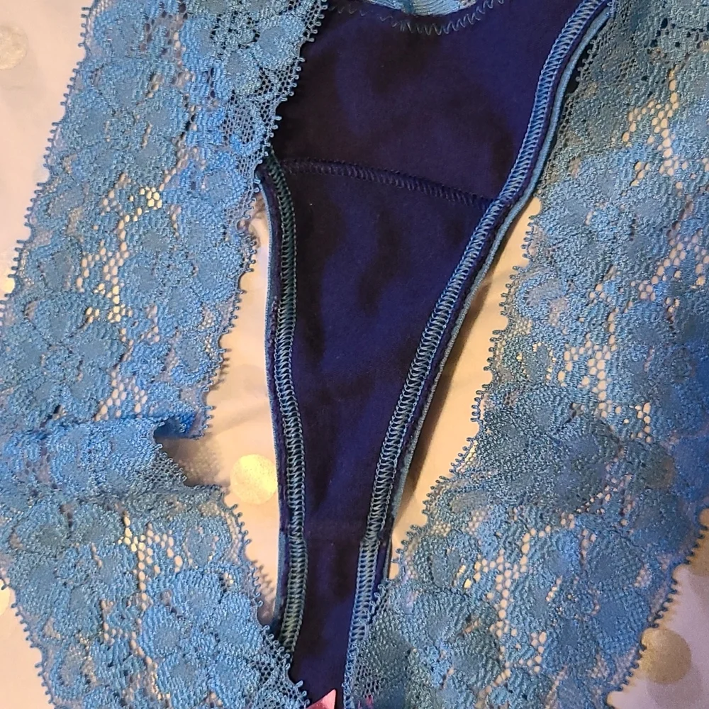 RARE VINTAGE Love Pink Victoria's Secret Pink Blue Thong Sz S
